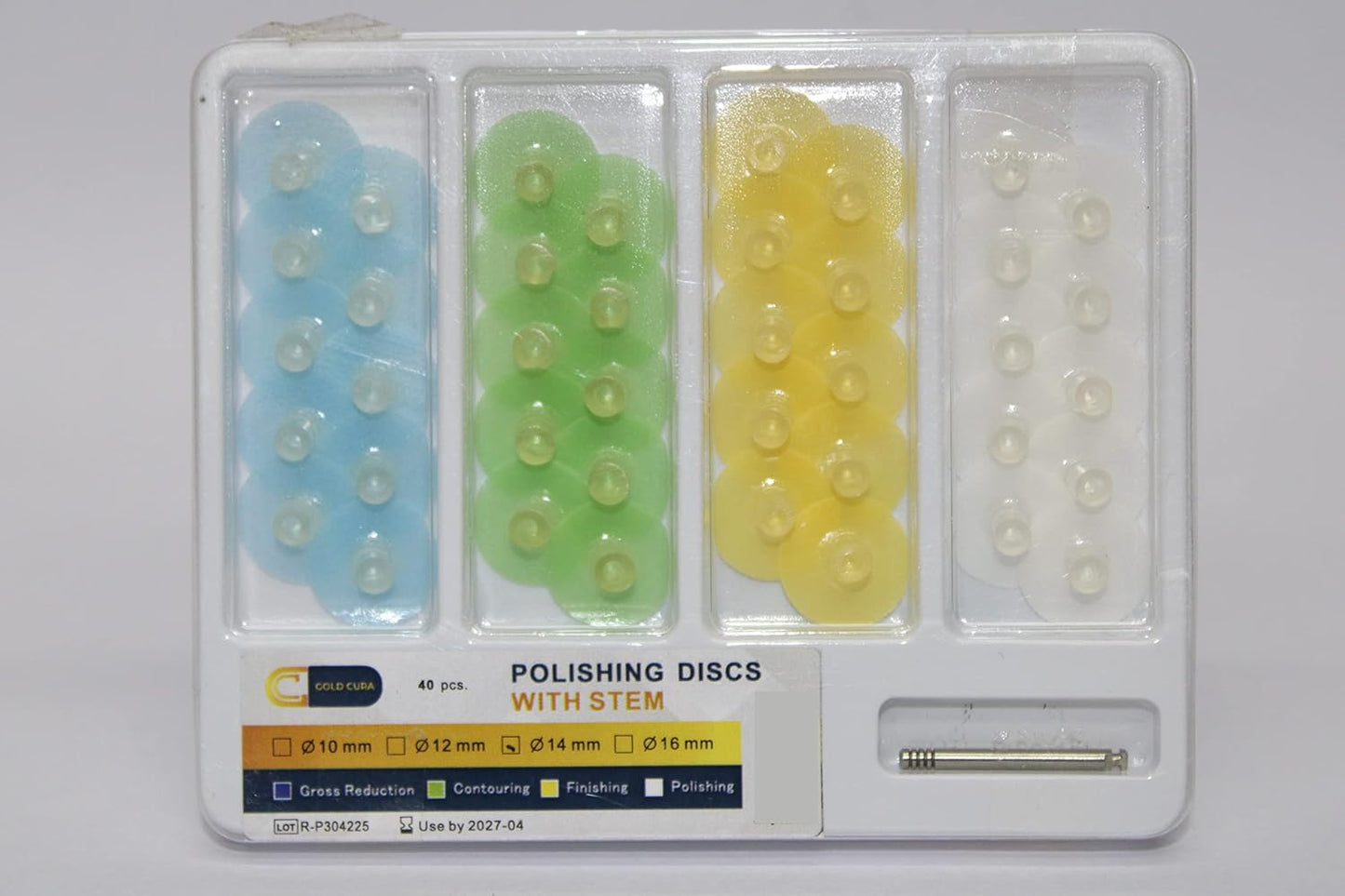 Gold Cura Dental | Composite Polishing Discs with Stem | Size: 14mm | Pack of 40 Discs with Mandrel