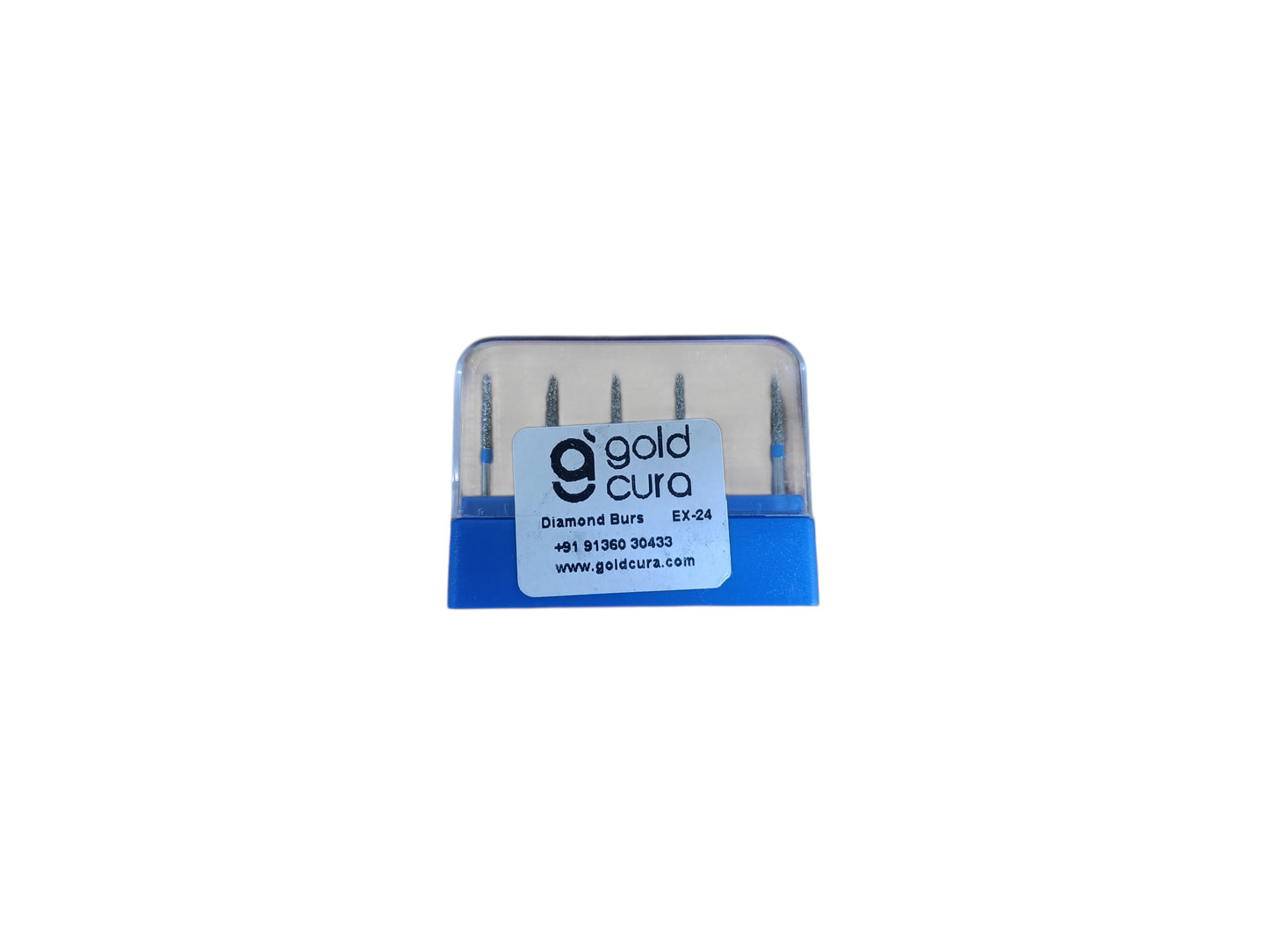 Gold Cura EX-24 safe-ended tapered FG diamond burs for endodontic access refinement, pack of 5