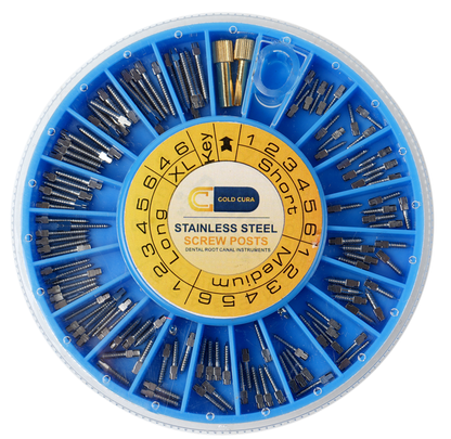 Gold Cura Stainless Steel Screw Posts Pack of 120 - Dental Post and Core India