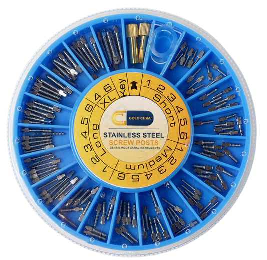 Gold Cura Stainless Steel Screw Posts Pack of 120 - Dental Post and Core India