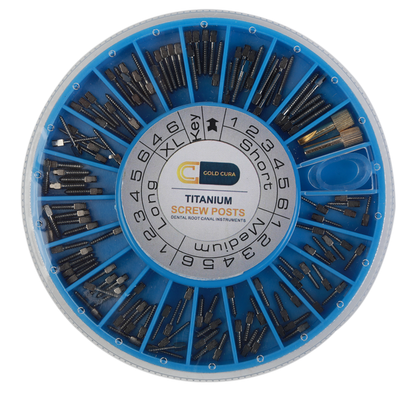 Gold Cura Titanium Screw Posts for Root Canal Restoration - Dental Screw Posts India