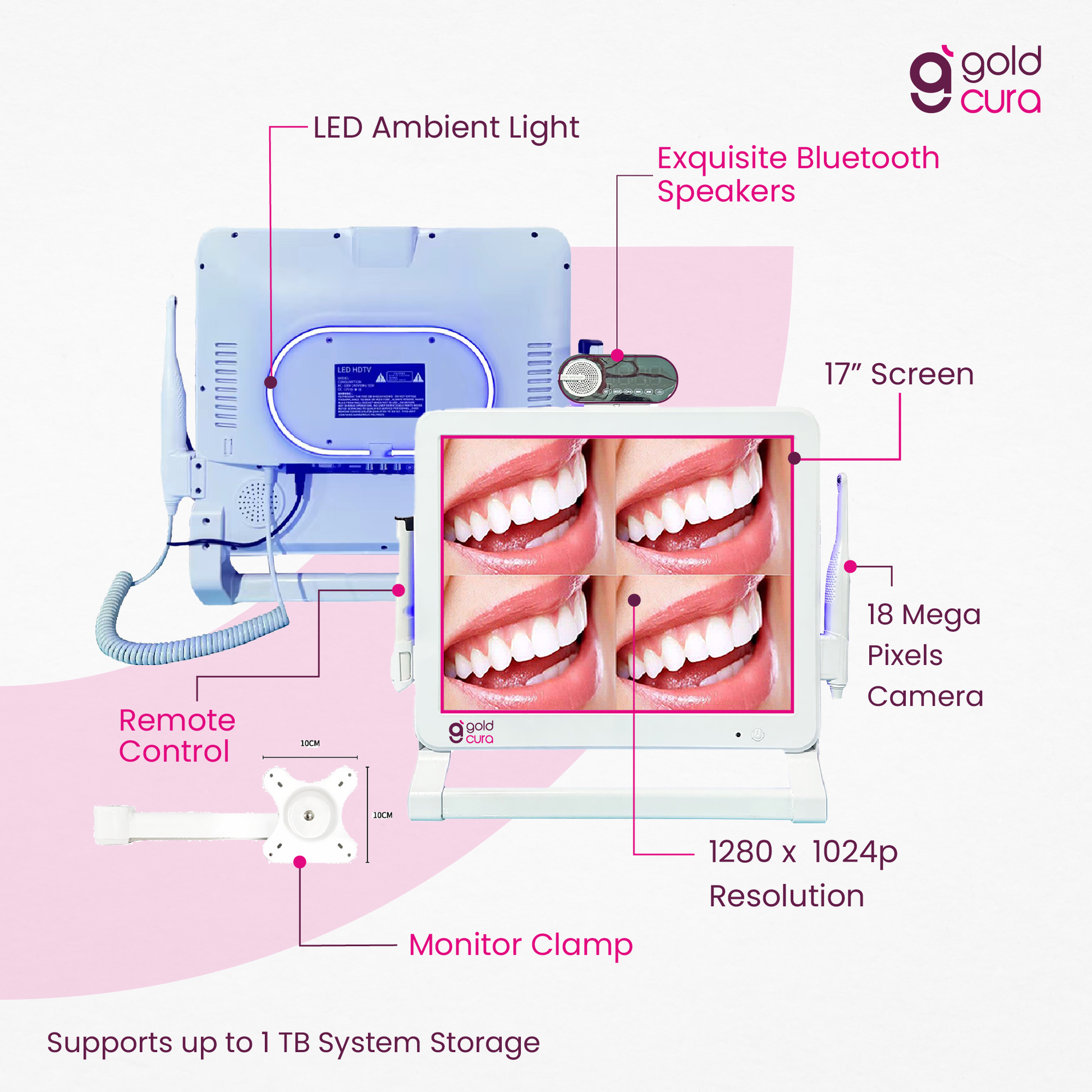 Gold Cura 18MP dental intraoral camera with built-in 17-inch HD screen for chairside imaging in India