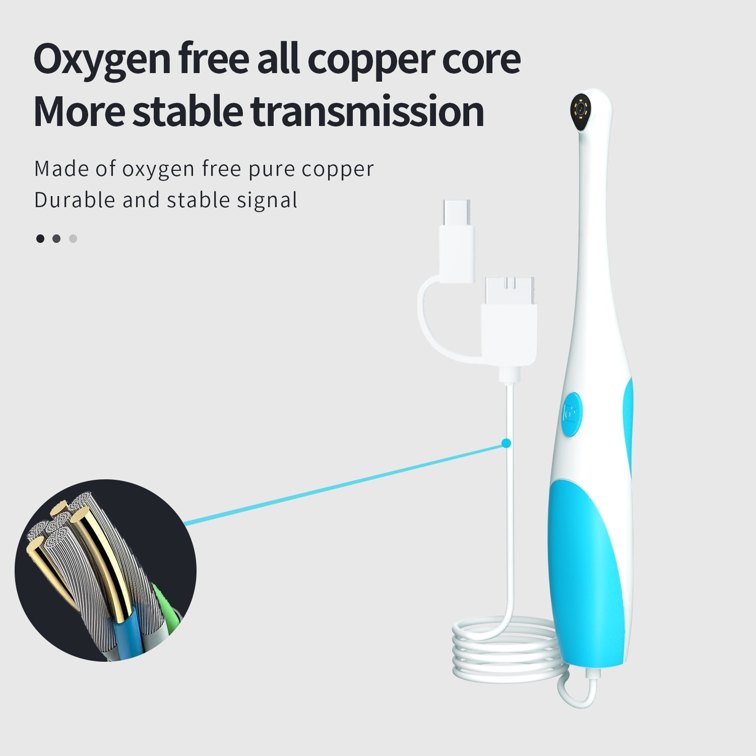 Wired intraoral camera with oxygen-free copper core cable