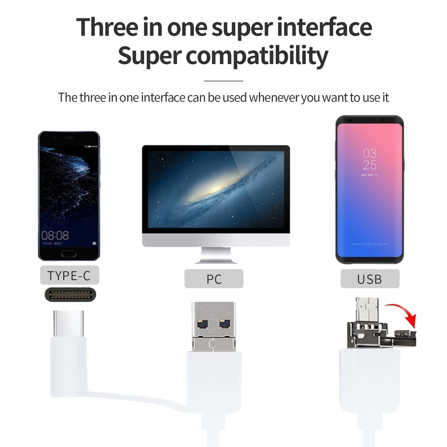 3MP wired intraoral camera connectors for Android Type-C Micro-USB and Windows USB