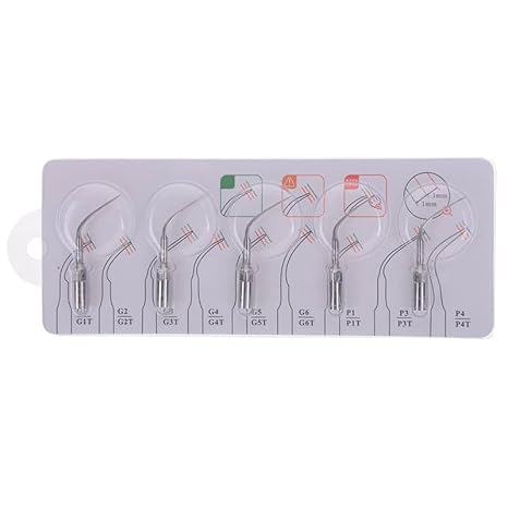 Gold Cura Ultrasonic Scaler Tips | Dental Scaler Tips | Assorted Pack of 5 Tips | Compatible with Woodpecker & EMS | Tip Sizes: 2xG1 2xG2 & 1xP1