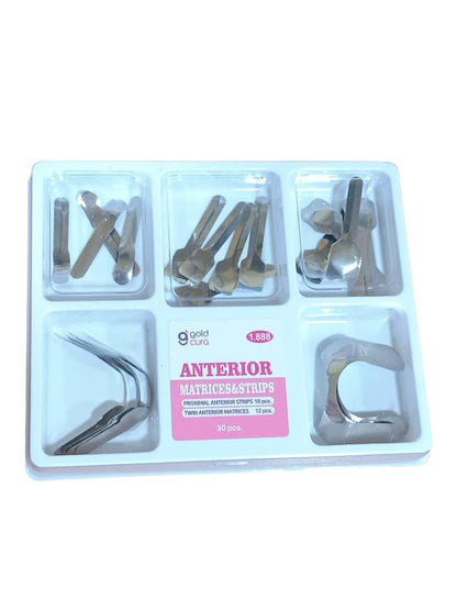 Gold Cura Anterior Matrix Band Kit | Metal Matrices & Strips 30 Pcs for Dental Clinics