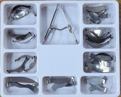 Gold Cura saddle contoured matrices kit with spring clip, 36 pieces