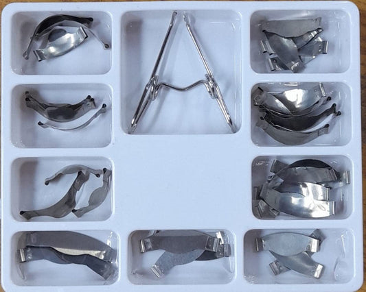 Gold Cura saddle contoured matrices kit with spring clip, 36 pieces