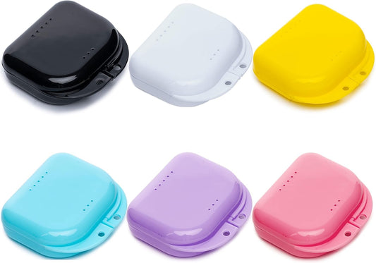 Gold Cura vented retainer and aligner storage boxes with snap-lock closure