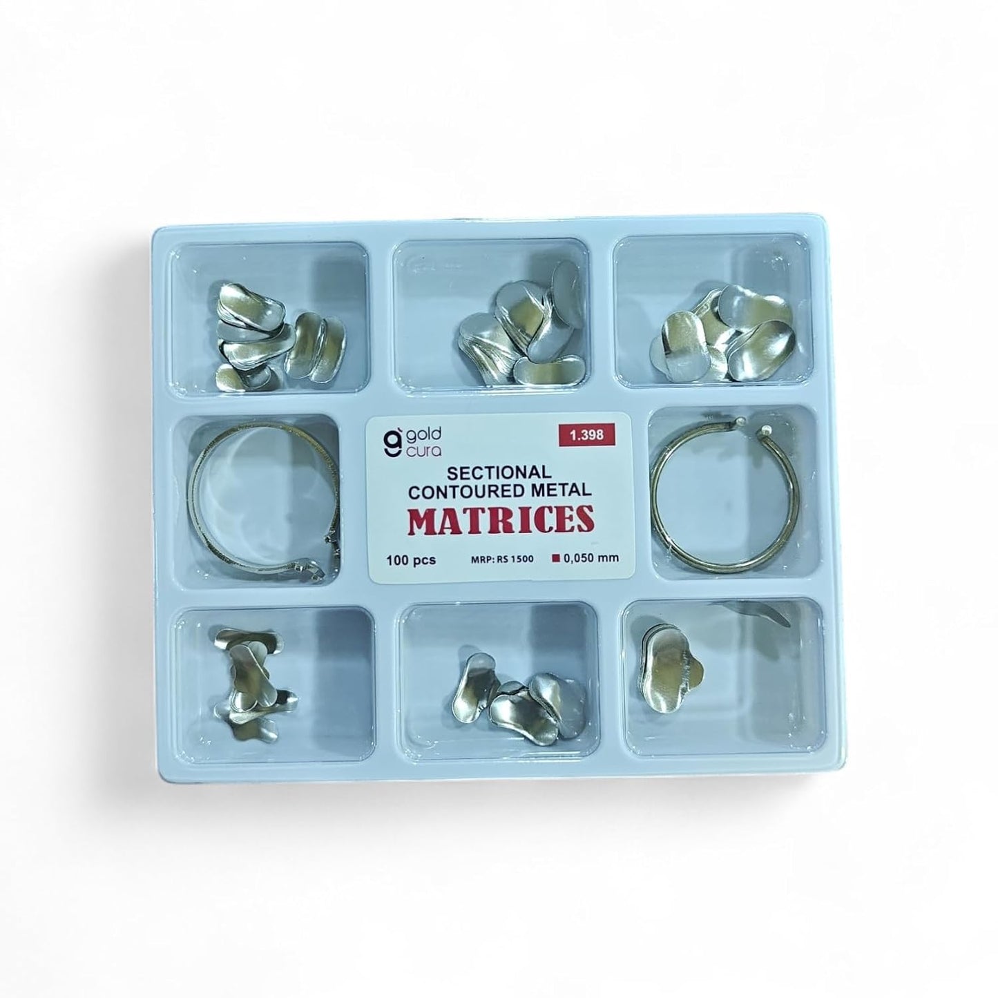 Gold Cura Sectional Matrix System Kit – 100 Pcs with Delta & Standard Rings for Class II Posterior Restorations