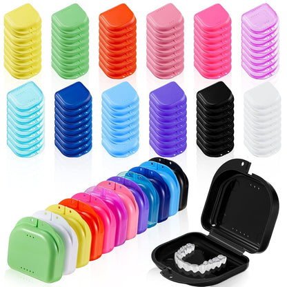 Assorted colour dental retainer and aligner storage cases