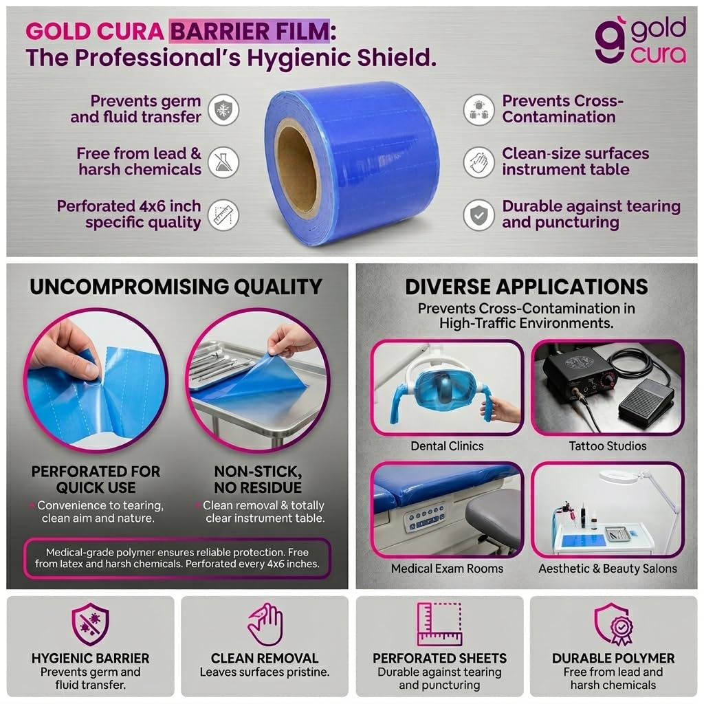 Gold Cura protective barrier film for dental chair switches and control panels