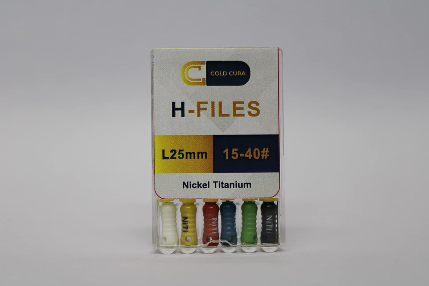 Gold Cura Dental Niti Hand H Files | Nickle Titanium Endodontic Root Canal Hand File | Pack of 6 Files | Length: 25mm | Size: #15-40