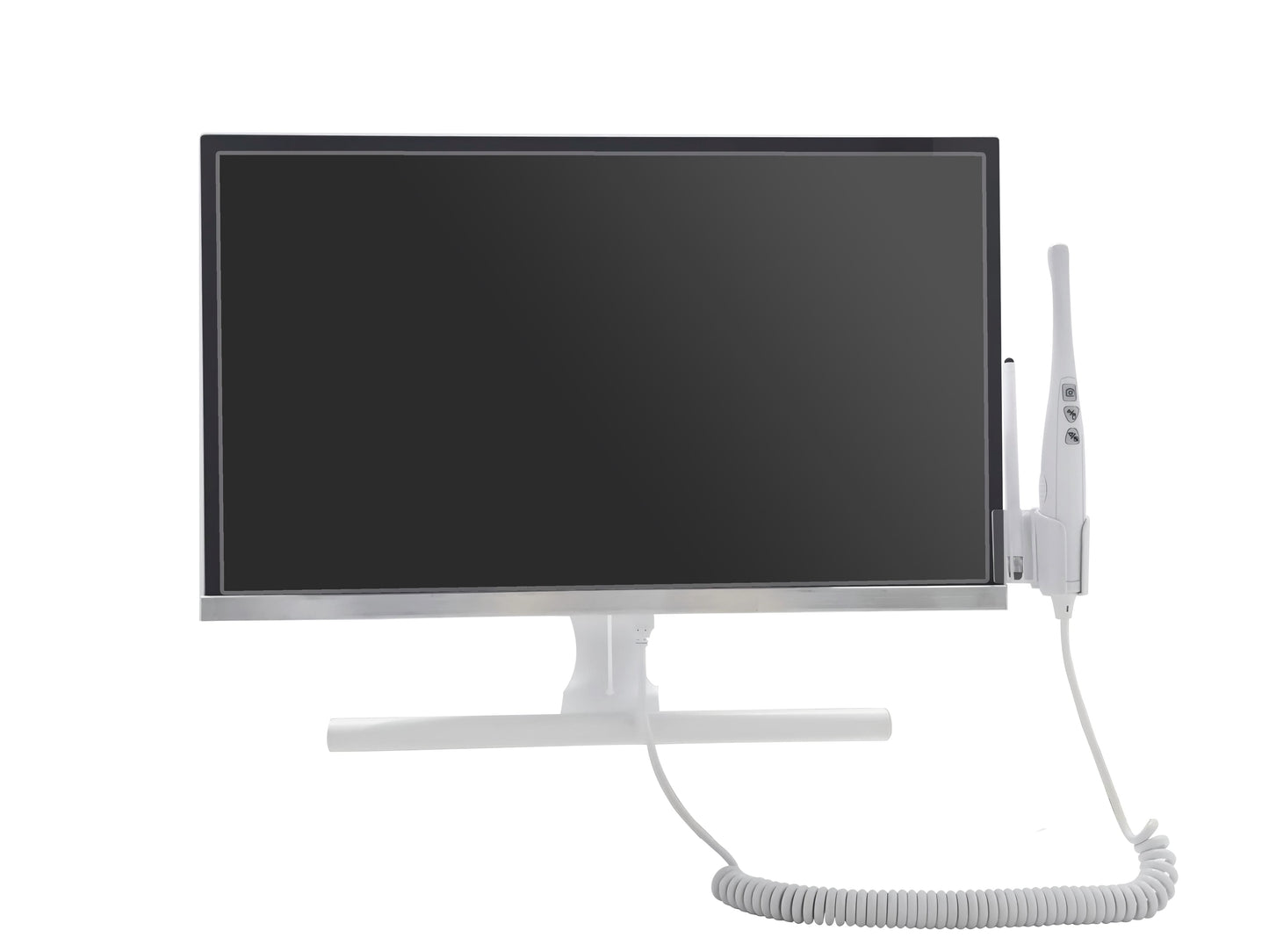 All-in-one dental computer with intraoral camera and RVG-compatible workstation, angled view