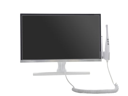 All-in-one dental computer with intraoral camera and RVG-compatible workstation, angled view