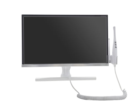 All-in-one dental computer with intraoral camera and RVG-compatible workstation, angled view