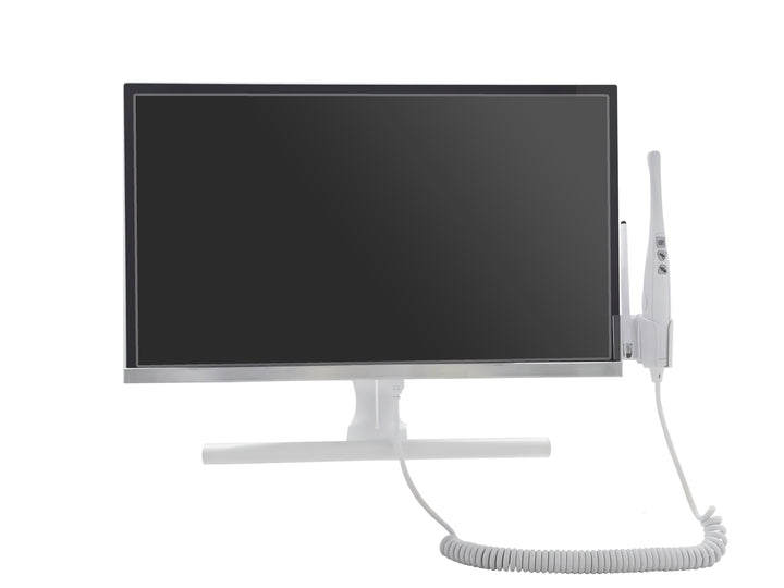 All-in-one dental computer with intraoral camera and RVG-compatible workstation, angled view