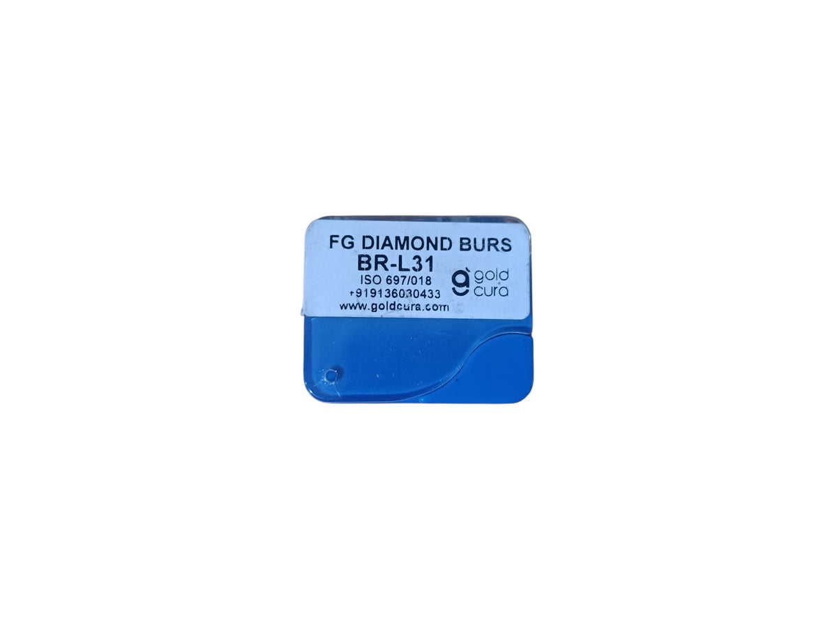 Gold Cura BR-L31 long-reach ball round FG diamond burs, pack of 5