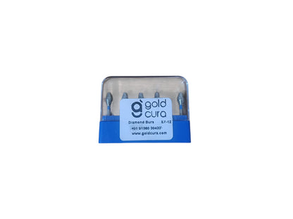 Gold Cura EX-12 long double-cone FG diamond burs, pack of 5