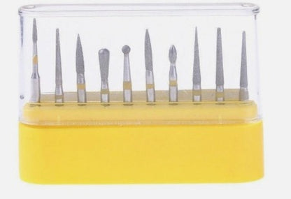 Gold Cura FG-105 ceramic and composite polishing kit with 10 burs