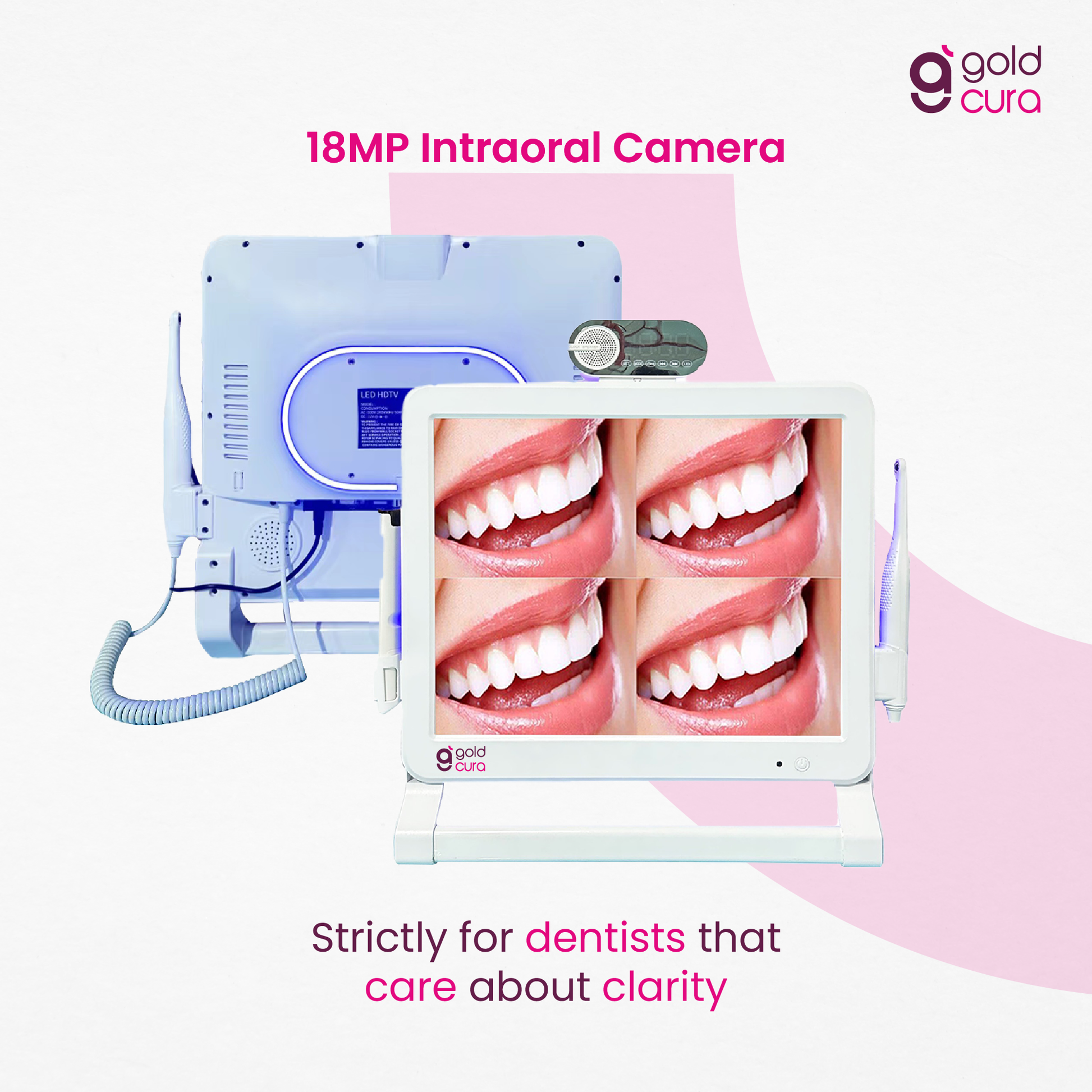 Dental intraoral camera with 17-inch HD screen displaying a captured intraoral image