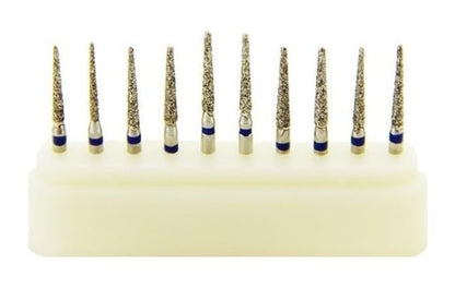 Open assorted taper FG diamond bur kit showing 10 burs