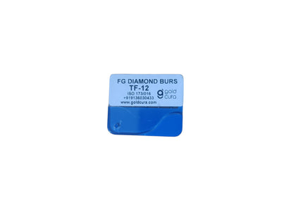 Gold Cura TF-12 tapered fissure flat-end FG diamond burs, pack of 5