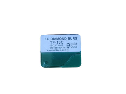 Gold Cura TF-13C taper flat-end green coarse FG diamond burs, pack of 5