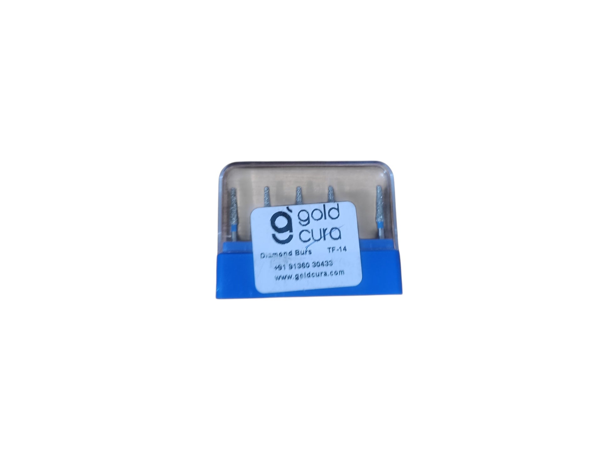 Gold Cura TF-14 tapered fissure flat-end FG diamond burs, pack of 5
