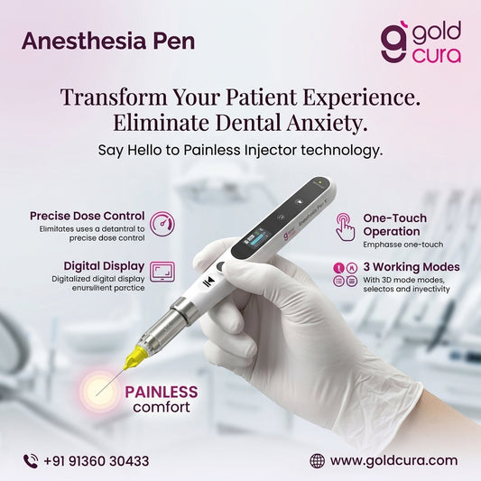 Gold Cura Anesthesia Pen marketing banner