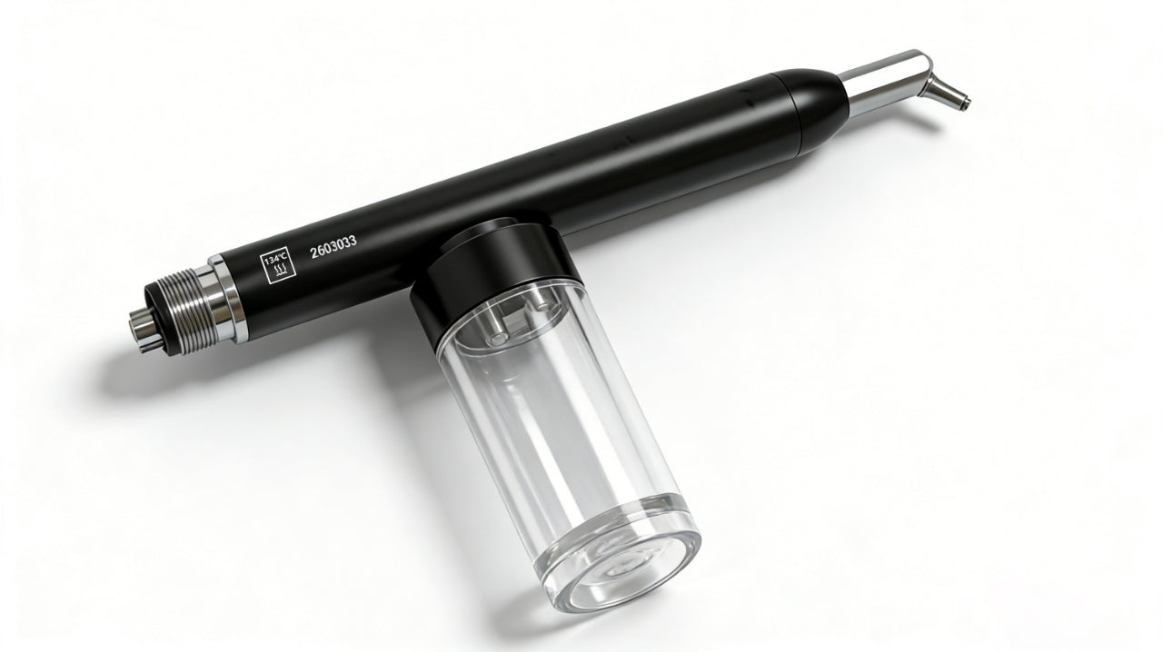 Gold Cura dental sand blaster with aluminium oxide powder reservoir