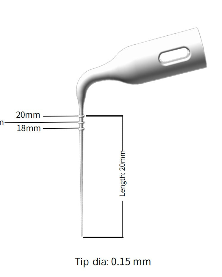 Gold Cura endo activator white tip dimensions, 20 mm length and 0.15 mm tip diameter