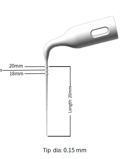 Gold Cura endo activator white tip dimensions, 20 mm length and 0.15 mm tip diameter