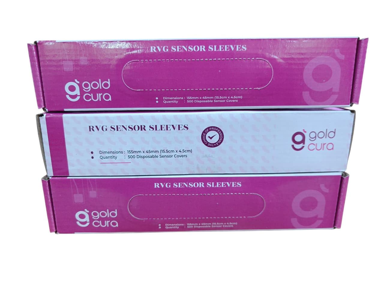 Gold Cura RVG Sensor Sleeves three boxes