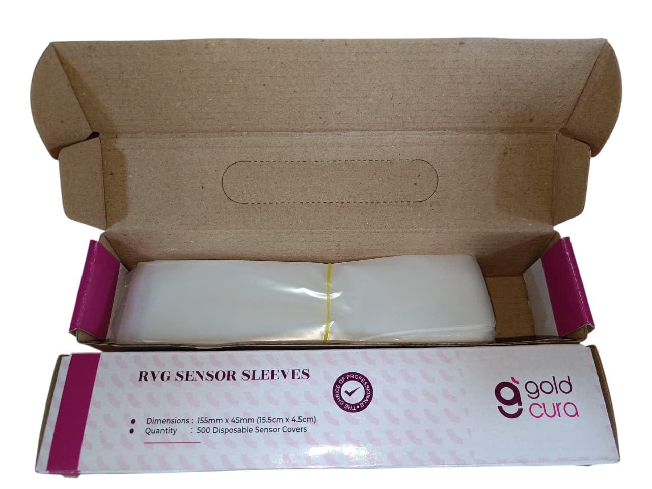 Gold Cura RVG Sensor Sleeves open box with sleeves
