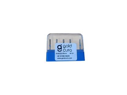 Gold Cura SF-21 medium short straight flat-end FG diamond burs, pack of 5