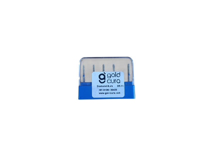 Gold Cura SR-11 narrow straight round-end cylinder FG diamond burs, pack of 5