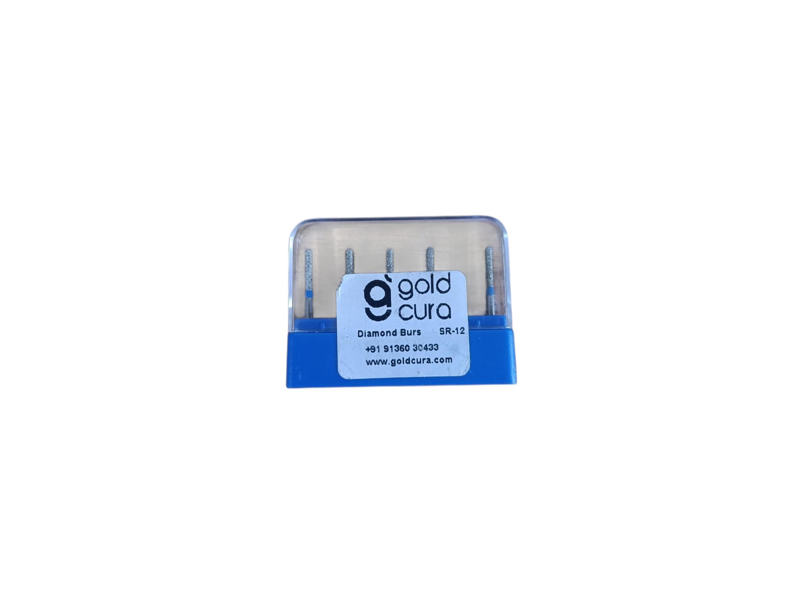 Gold Cura SR-12 medium straight round-end cylinder FG diamond burs, pack of 5