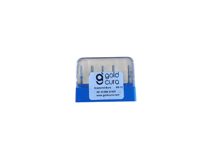 Gold Cura SR-12 medium straight round-end cylinder FG diamond burs, pack of 5