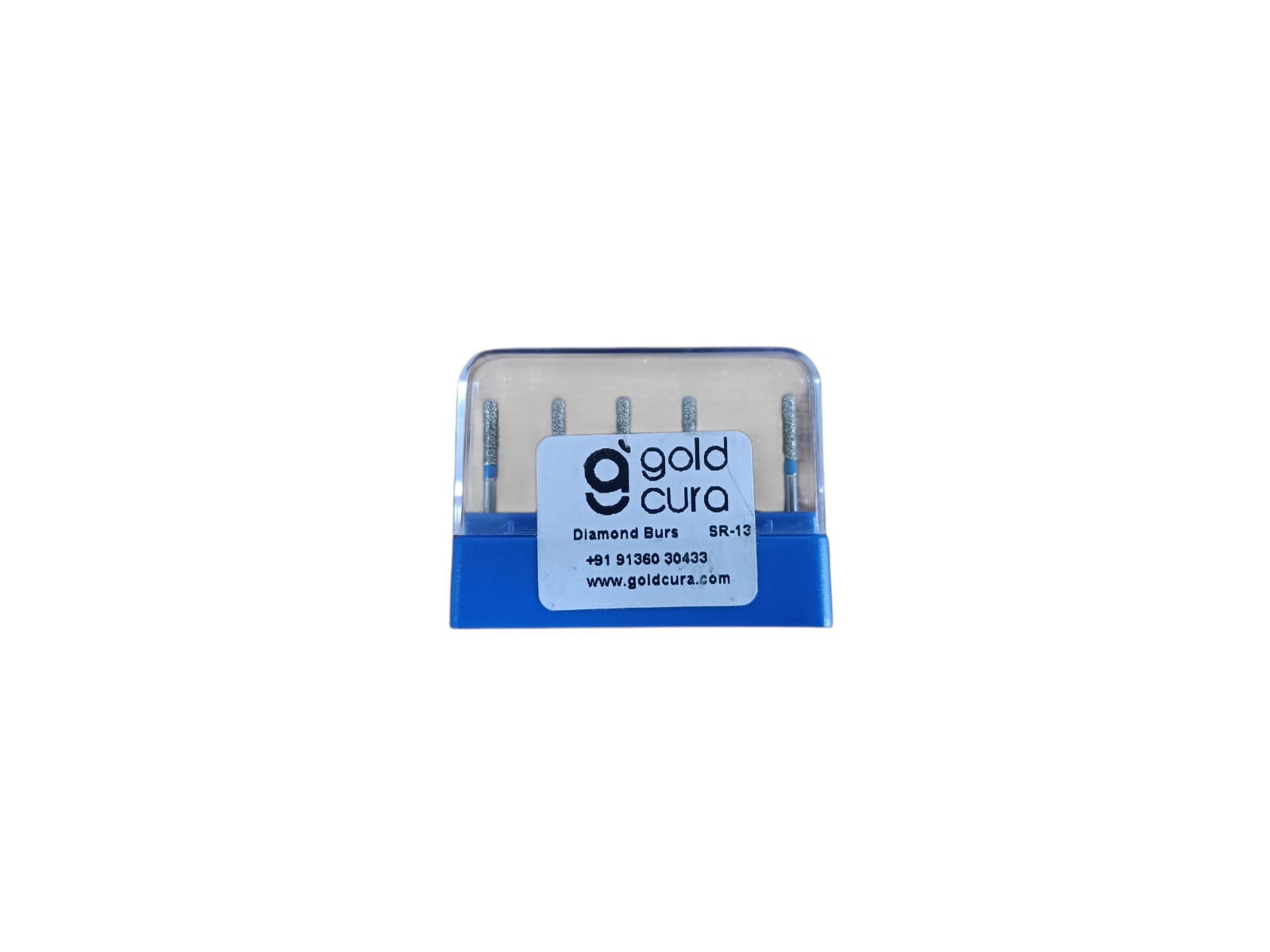 Gold Cura SR-13 wide straight round-end cylinder FG diamond burs, pack of 5